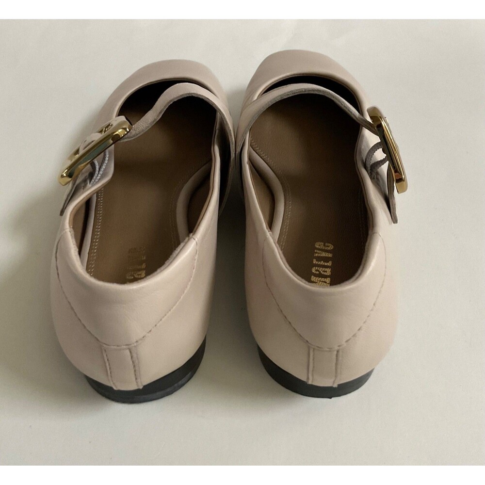 Maeve Buckle Leather Square Toe Ballet Mary Jane Flats Sz 37 Beige Minimalist - Picture 7 of 8